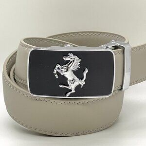 Gray Leather Belt Automatic Buckle Slide Belt NoHole Strep‎ Ratchet Square Horse